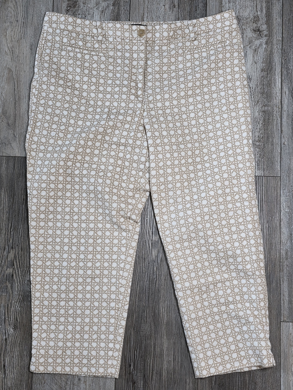 Ann Taylor Women's Petite-curvy Fit Geometric Woven-pattern Cropped Pants Sz 14P